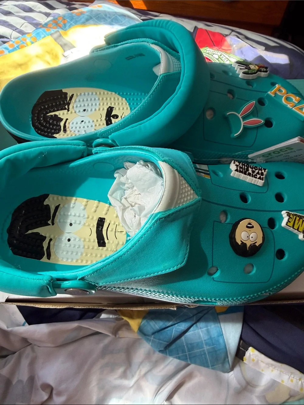 Mens Teal Slip-On Croc Shoes with Charms